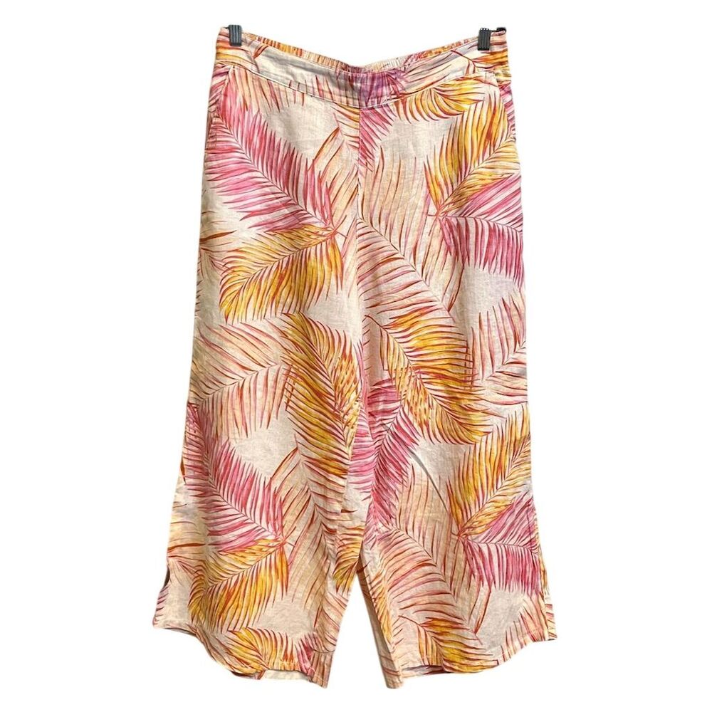 Tahari Wide-Leg High Waist Linen Pants Beachy Tropical Vacation Resortwear